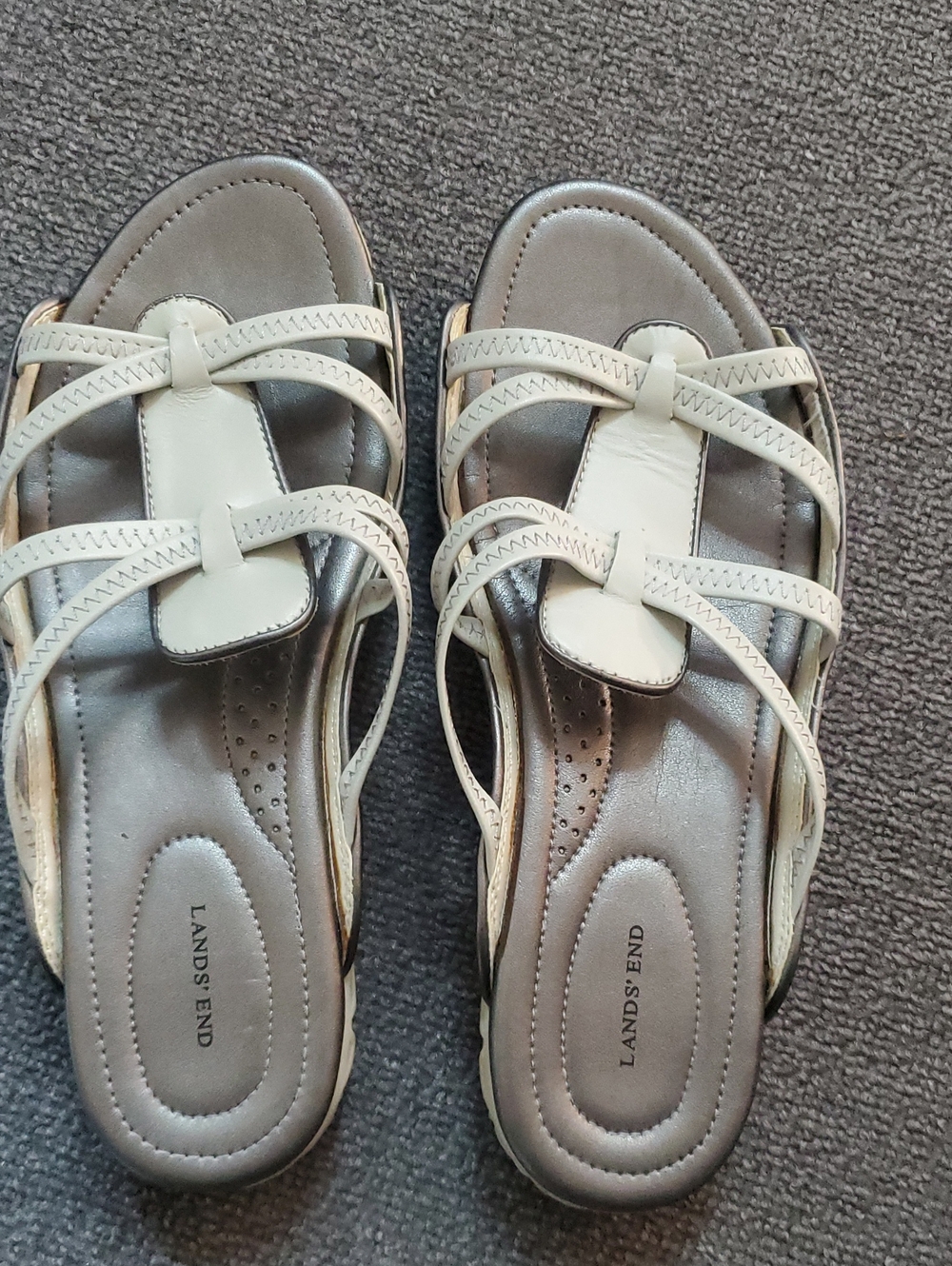 Lands' End Women's Ivory Multi-Strap Slide Sandals 8B very V. Good Cond